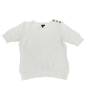 Talbots Womens Knit Sweater Short Sleeve Crew Neck Button Shoulder Cream Size S